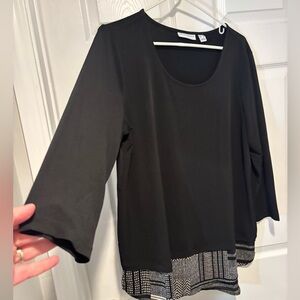 Susan Graver Black Women's Top with Patterned Hem